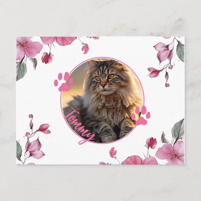 Custom Pet Photo Postcard with Name – Floral Frame (Front)