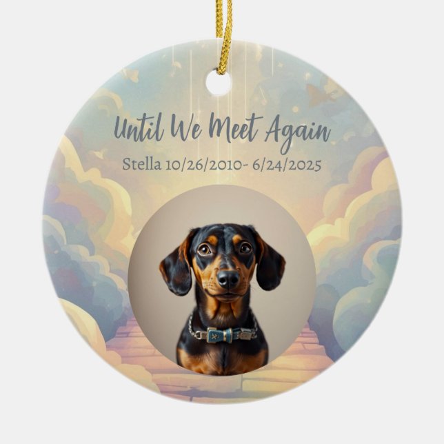Custom Pet Photo Rainbow Bridge Memorial Ornament (Front)