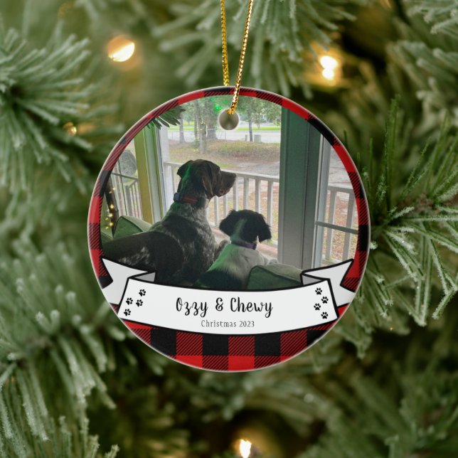 Custom Pet Photo  Red Buffalo Christmas  Ceramic Tree Decoration (Tree)