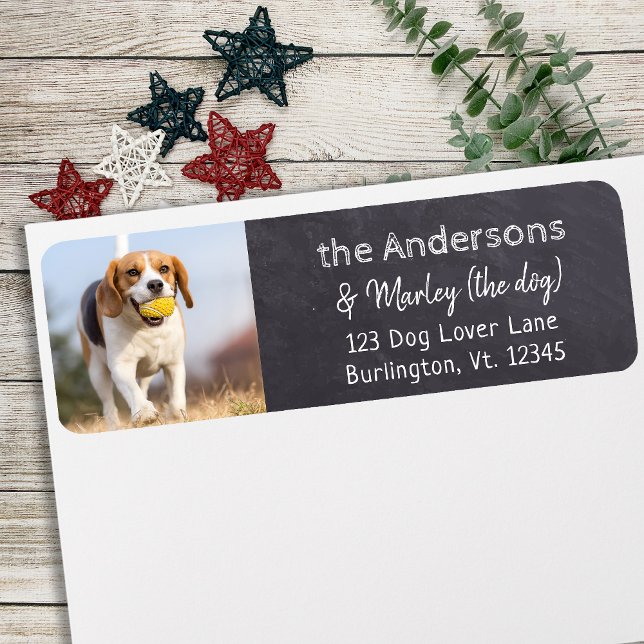 Custom Pet Photo Rustic Chalkboard Return Address (Creator Uploaded)