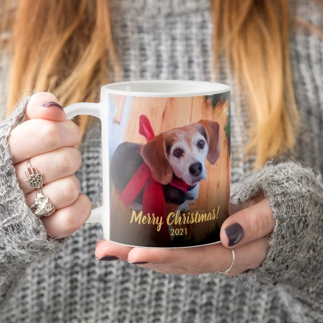 Custom Pet Photo Script Merry Christmas From Dog Coffee Mug (Creator Uploaded)