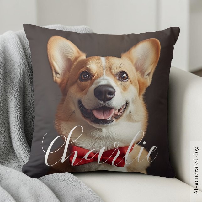 Custom Pet Photo Script Name Simple Calligraphy Cushion (Custom Pet Photo Script Name Simple Calligraphy Throw Pillow)