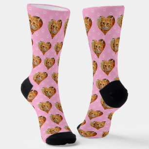 Custom Pet Photo Socks - Pink Heart Pattern
