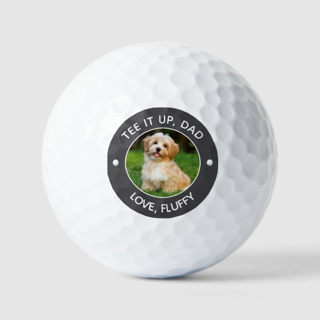 Custom Pet Photo Tee It Up Dad Grey Golf Balls (Front)