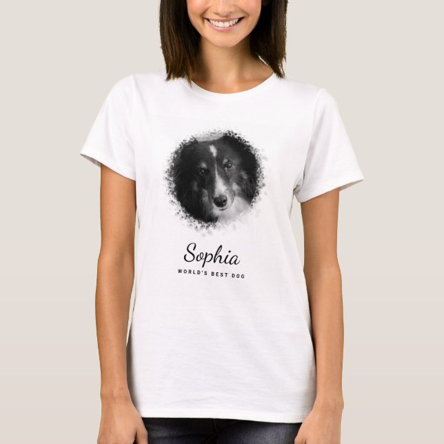 Custom Pet Photo Template & Custom Text In Black T-Shirt (Front)