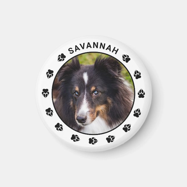 Custom Pet Photo Template With Paws & Name Magnet (Front)