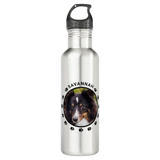 Custom Pet Photo Template With Paws & Text 710 Ml Water Bottle (Front)