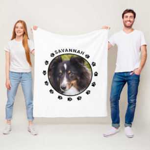 Custom Pet Photo Template With Paws & Text Fleece Blanket