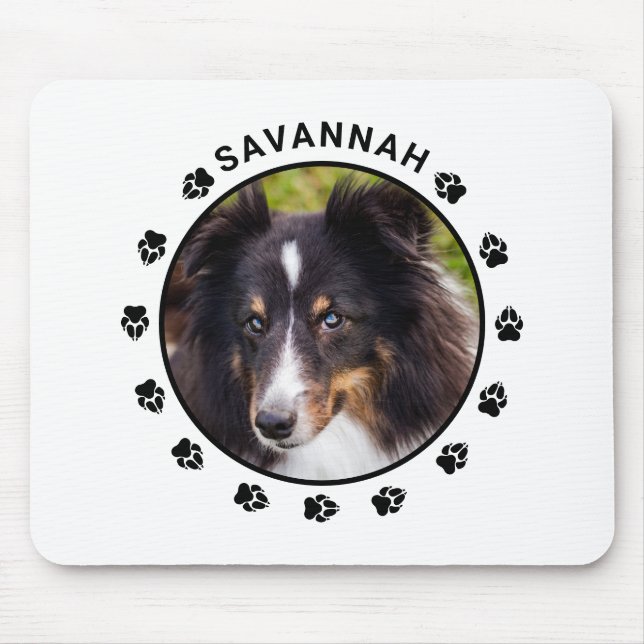 Custom Pet Photo Template With Paws & Text Mouse Mat (Front)