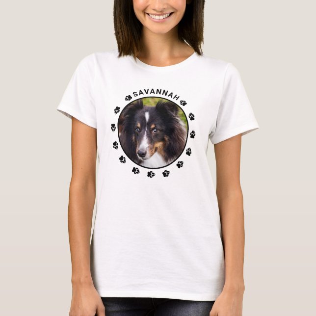 Custom Pet Photo Template With Paws & Text T-Shirt (Front)