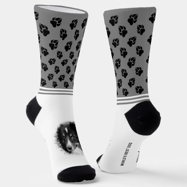 Custom Pet Photo Templates And Black Paws On Grey Socks (Angled)
