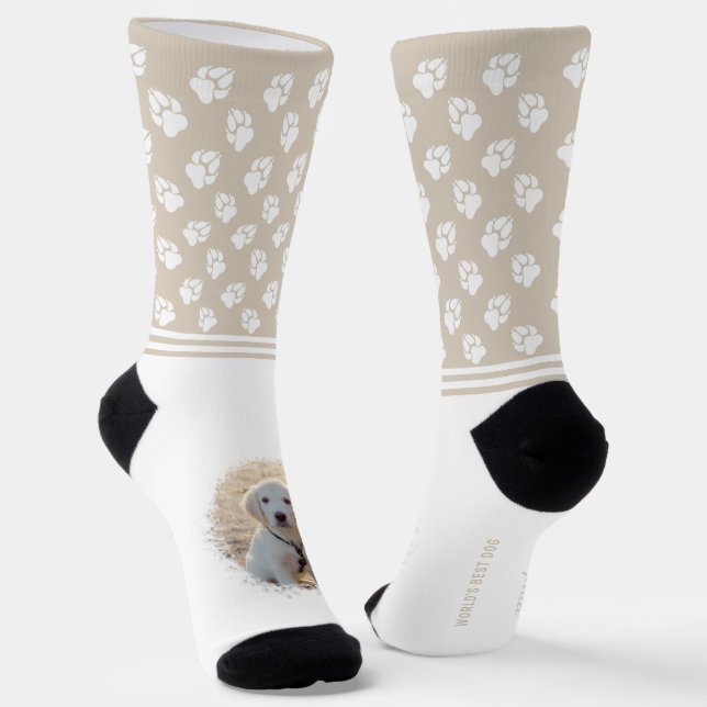 Custom Pet Photo Templates And White Paws On Beige Socks (Angled)