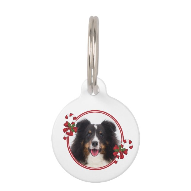 Custom Pet Photo With Festive Candy Canes Tag (Front)