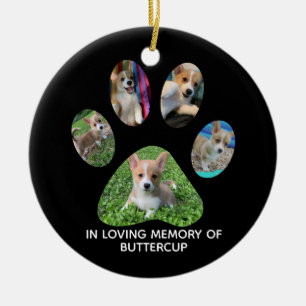 Custom Pet Photograph Paw Print Tribute Ceramic Tree Decoration
