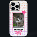 Custom Pet Portrait Cute Pink Ribbon Heart Photo Case-Mate iPhone 14 Pro Max Case<br><div class="desc">Treasure your cherished pet memories and add a touch of adorable charm to your everyday life with this captivating custom phone case featuring a personalised pet portrait framed in a retro instant photo style, adorned with delicate pink ribbons and hearts. This heartwarming design exudes a sense of nostalgia, love for...</div>
