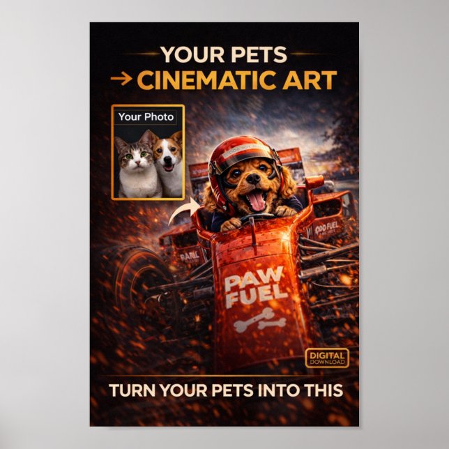 Custom Pet Portrait From Photo – Cinematic Pet Art Poster (Front)