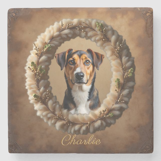 Custom Pet Portrait – Just Upload a Simple Photo Stone Coaster (Front)