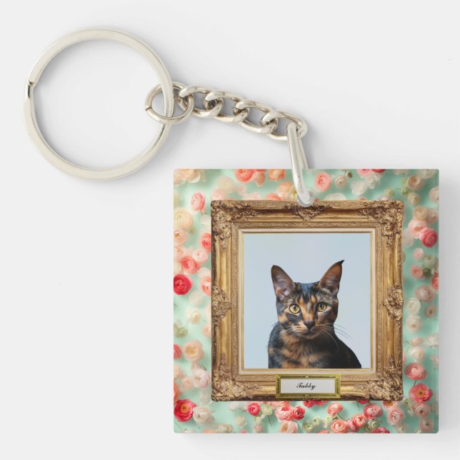 Custom Pet Portrait Key Holder – Cat in a Frame Ring (Front)