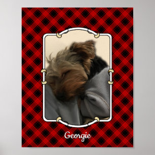 Custom Pet Portrait Photo Frame Red & Black Plaid Poster