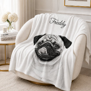 Custom Pet Portrait Upload Photo + Text B & W Fleece Blanket