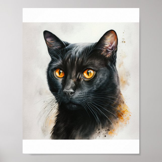 Custom Pet Portrait, Watercolor Cat Painting Poster (Front)