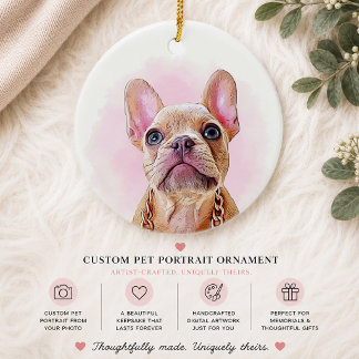 Custom Pet Portrait Watercolor Dog Cat Holiday Ceramic Tree Decoration