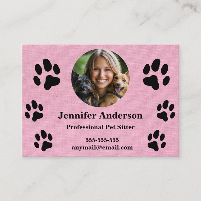 Custom Pet Sitter Business Card – Soft Pink Linen  (Front)