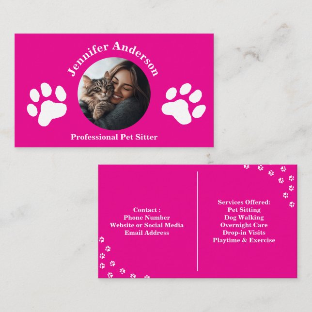 Custom Pet Sitter Business Card with Photo  (Front/Back)