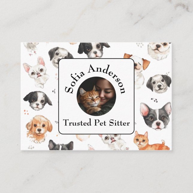 Custom Pet Sitter Business Card with Photo & Name  (Front)