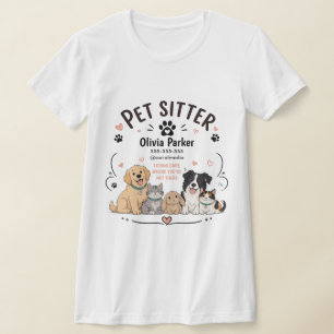 Custom Pet Sitter Contact with Cute Cartoon Pets T-Shirt