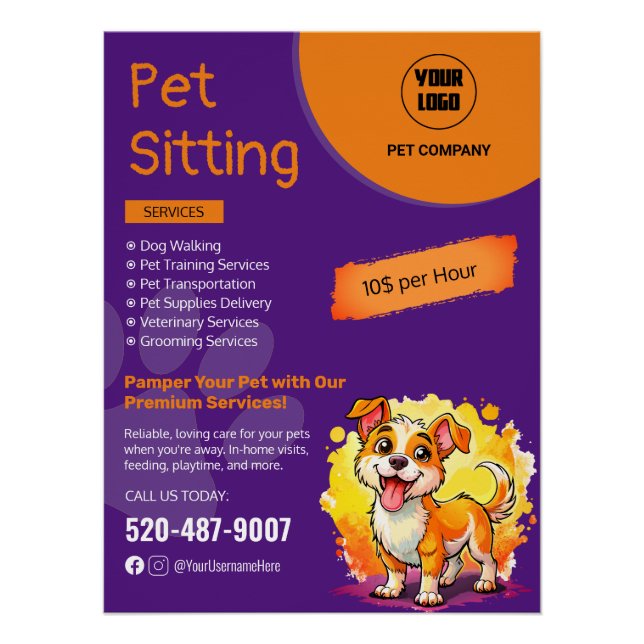 Custom Pet Sitting Glossy Poster (Front)