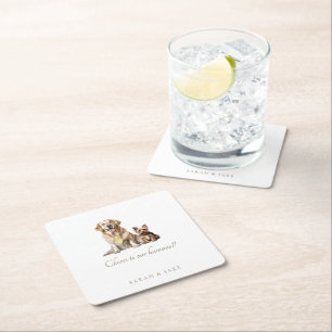 Custom Pet Wedding Cheers to our Humans!! Cocktail Square Paper Coaster