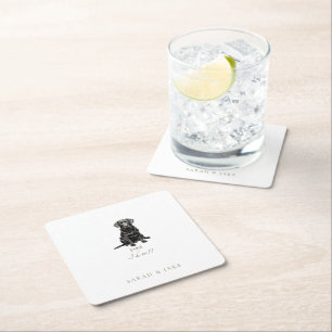 Custom Pet Wedding Napkins Black Lab Square Paper Coaster