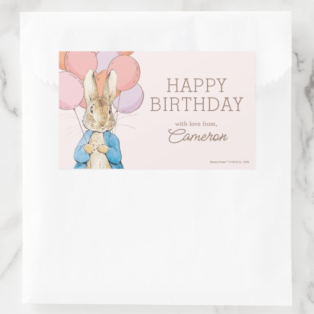 Custom Peter Rabbit Pink Birthday Rectangular Sticker (Bag)