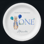 Custom Peter the rabbit 1st Birthday Paper Plate<br><div class="desc">Personalize this Peter the Rabbit first birthday design with a name.</div>