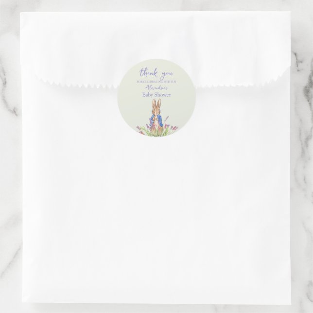 Custom Peter the rabbit Baby shower Thank You Classic Round Sticker (Bag)