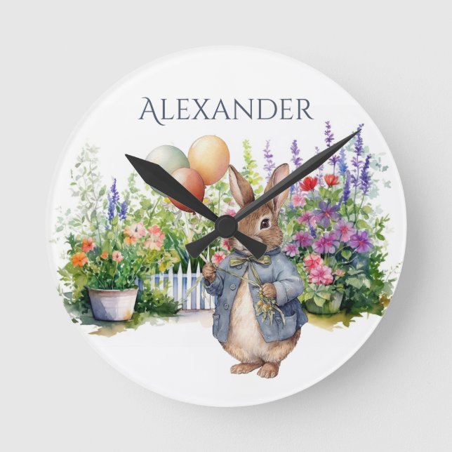Custom Peter the rabbit balloons garden Round Clock (Front)