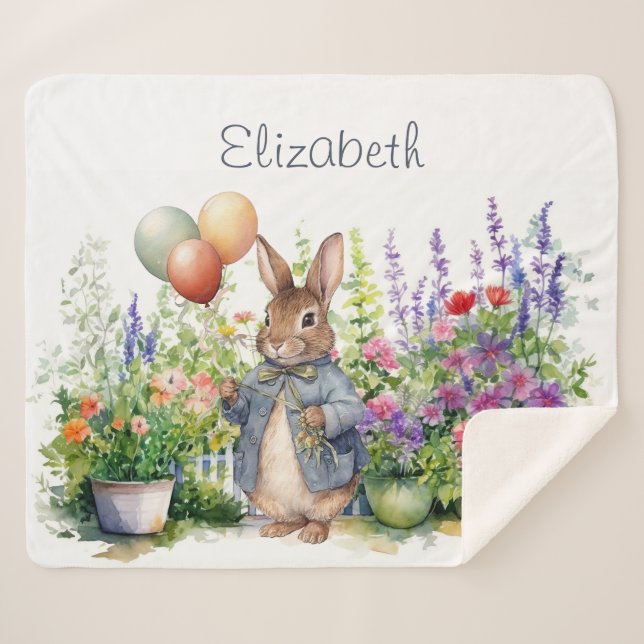 Custom Peter the rabbit balloons garden Sherpa Blanket (Front (Horizontal))