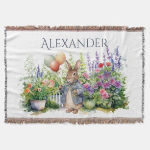Custom Peter the rabbit balloons garden Throw Blanket