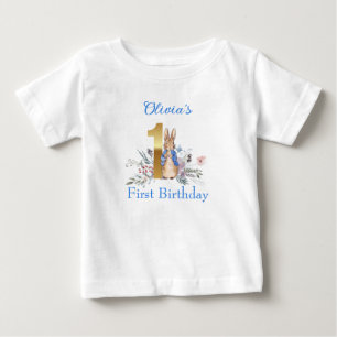 Custom Peter the rabbit First birthday Baby T-Shirt