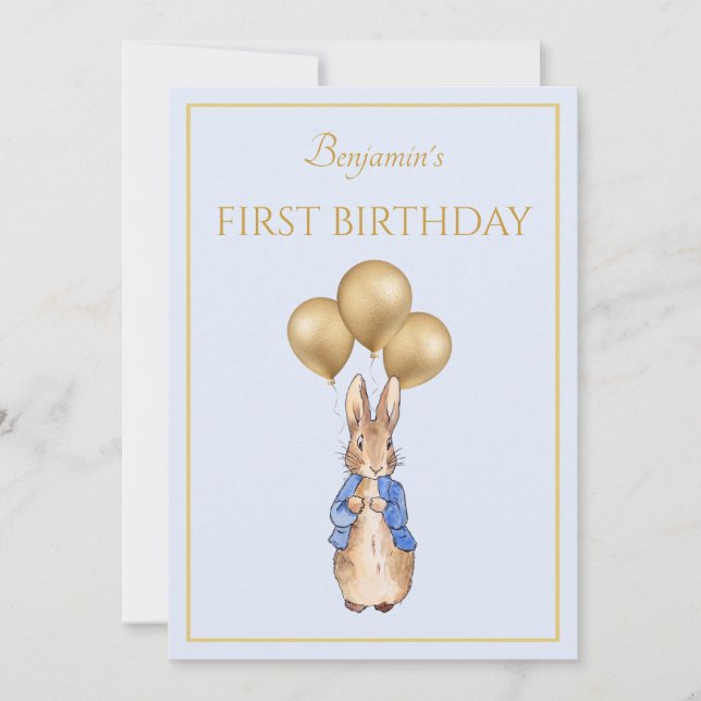 Custom Peter the Rabbit First Birthday Invitation (Front)