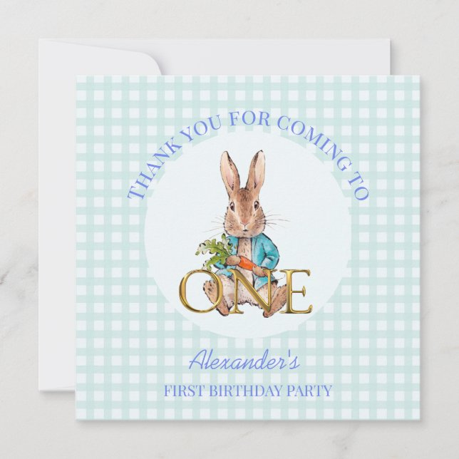 Custom Peter the rabbit First Birthday Thank You Card (Front)