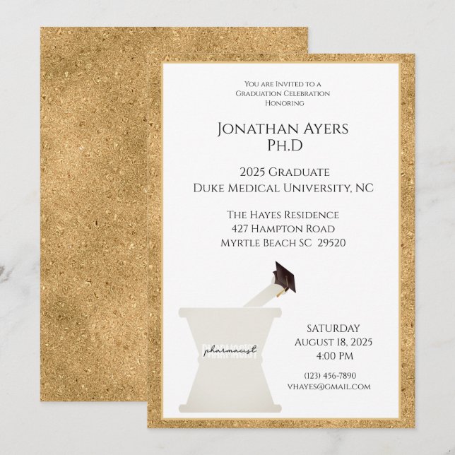 Custom Pharmacist Graduation Invitation (Front/Back)