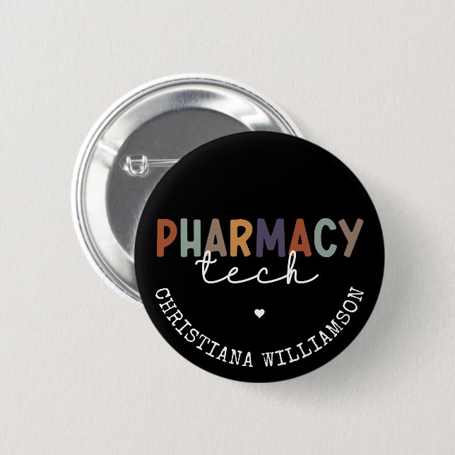 Custom Pharmacy Tech Retro Pharmacy Technician 6 Cm Round Badge (Front & Back)