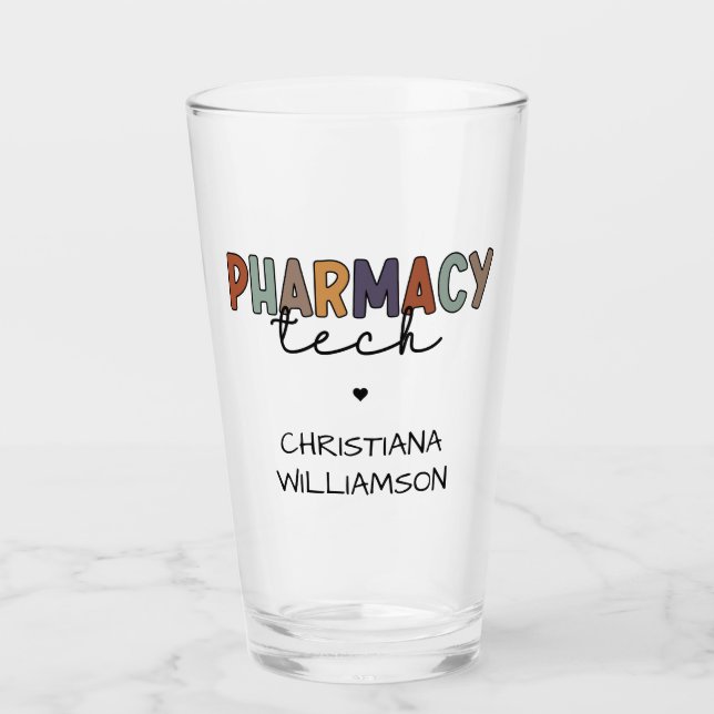 Custom Pharmacy Tech Retro Pharmacy Technician Glass (Front)