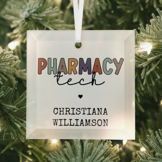 Custom Pharmacy Tech Retro Pharmacy Technician Glass Tree Decoration (Insitu)