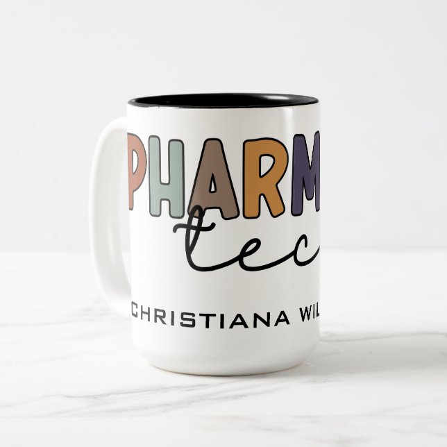 Custom Pharmacy Tech Retro Pharmacy Technician Two-Tone Coffee Mug (Front Left)