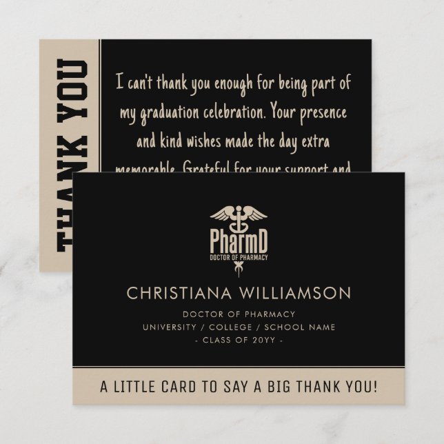 Custom PharmD Doctor of Pharmacy Graduation Party Thank You Card (Front/Back)