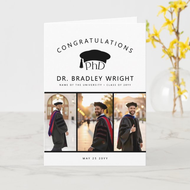 Custom PhD Doctoral Grad Hat Doctoral Graduation Card (Yellow Flower)
