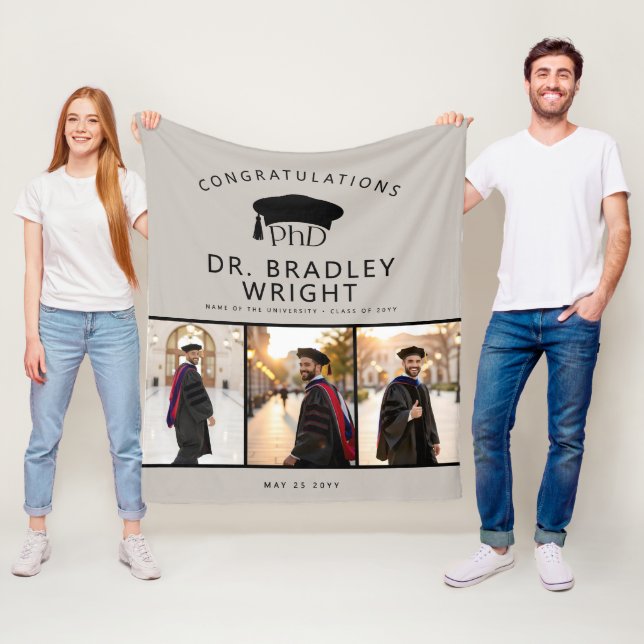 Custom PhD Doctoral Grad Hat Doctoral Graduation Fleece Blanket (In Situ)